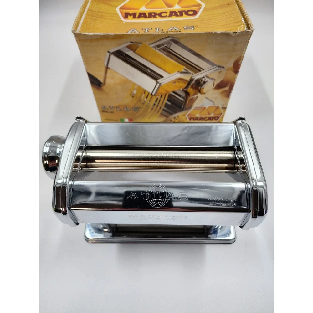 Marcato Atlas 150 Deluxe Manual Pasta Maker Machine Made in Italy Chrome Silver